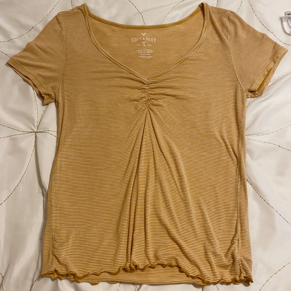 Yellow striped “soft and sexy” tee